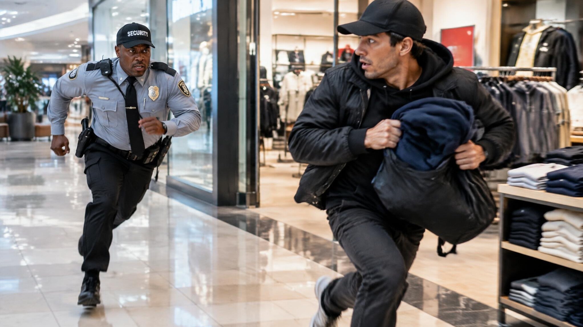 security guard chasing suspect
