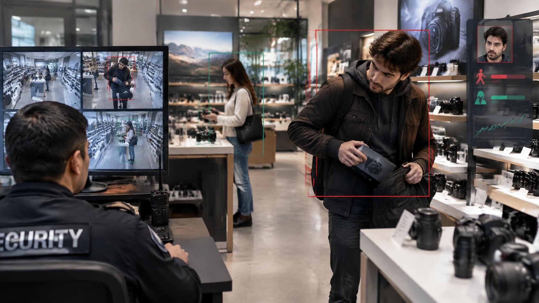 retail store interior with cameras