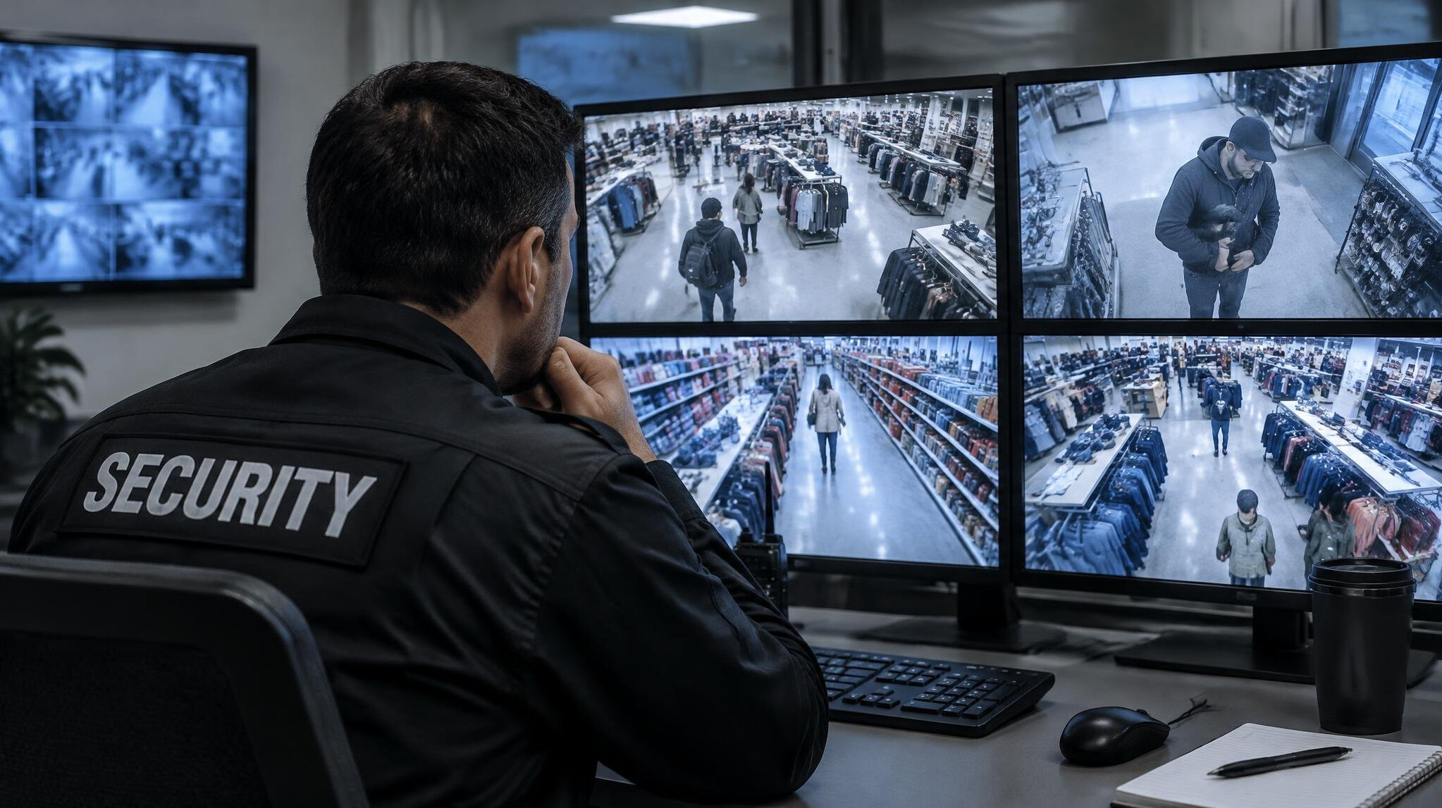 store detective watching monitors