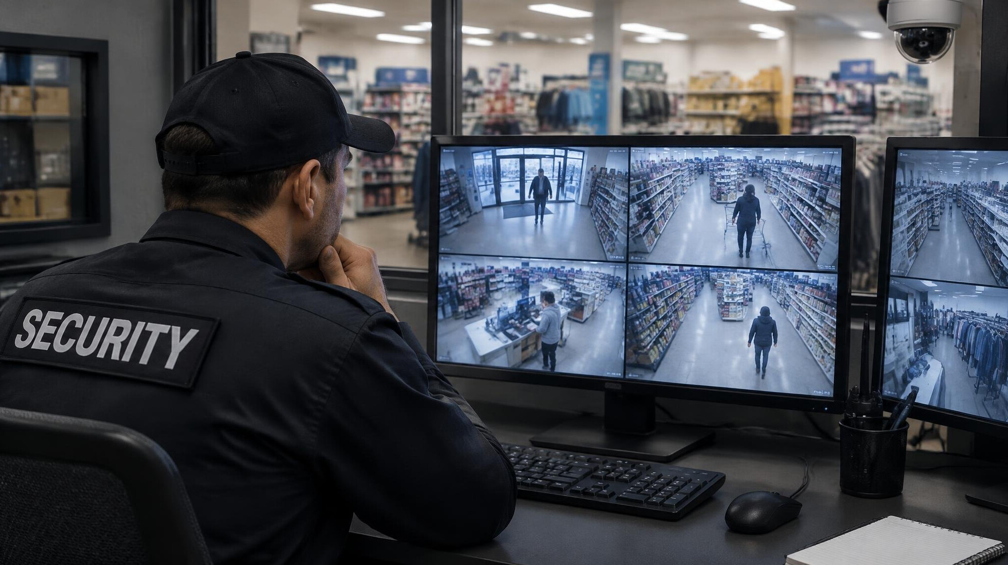 store detective watching monitors